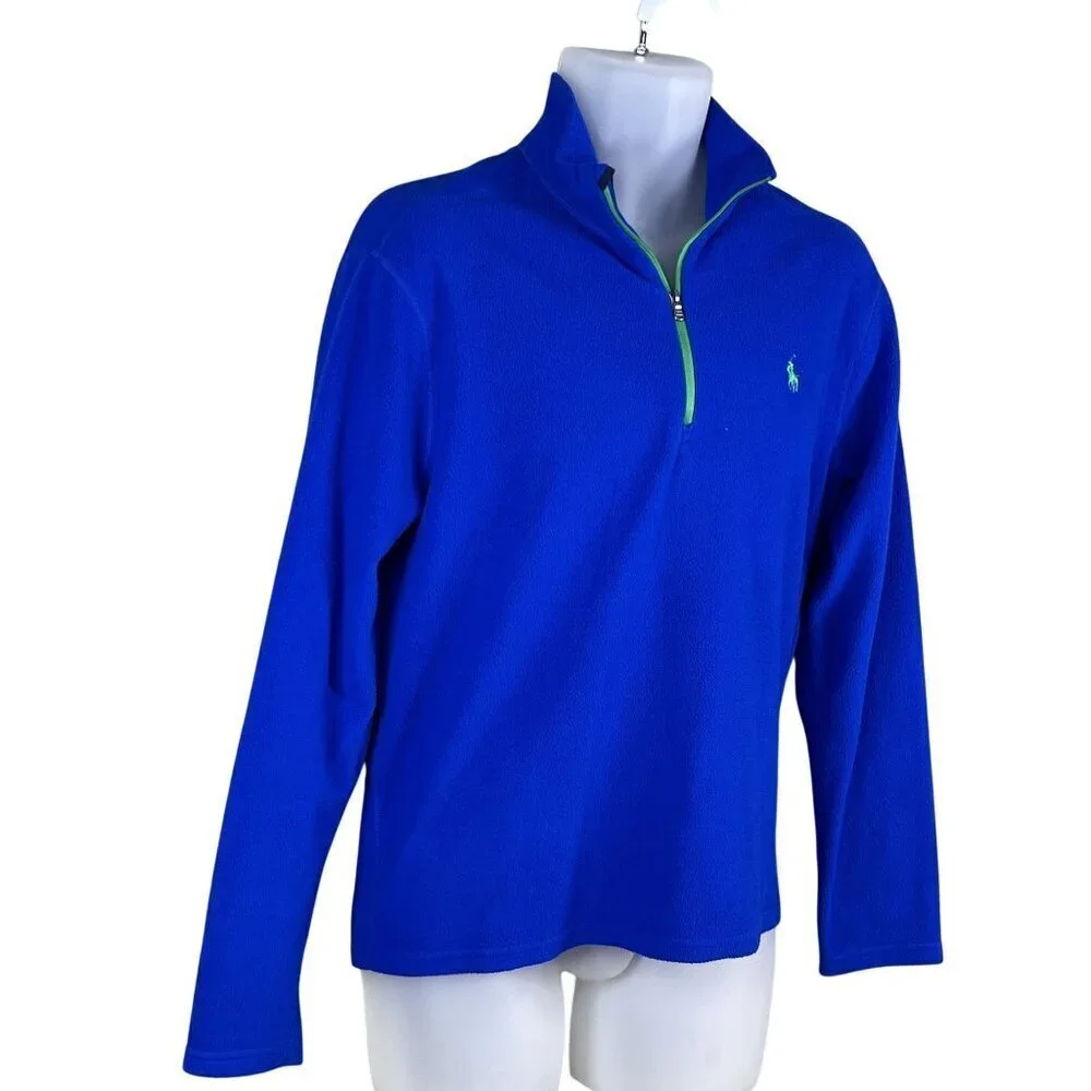 Polo Ralph Lauren Performance Men M 1/4 Zip Fleece Blue Pullover Logo Athleisure